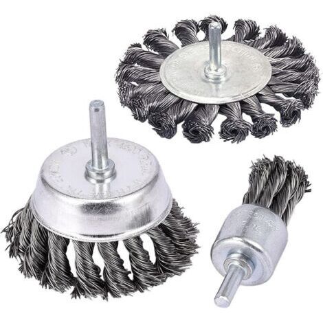 Ensemble de 3 brosses métalliques nouées avec manches de 1/4\ (1/5)