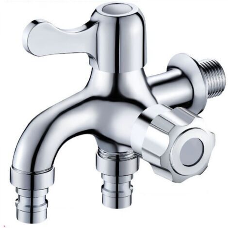 Robinet double sortie en cuivre pour lavabo de salle de bain, connecteur de tuyau d'eau double, séparateur de tuyau de machine à laver, adaptateur de robinet à double sortie pour lavabo de salle de ba (1/3)