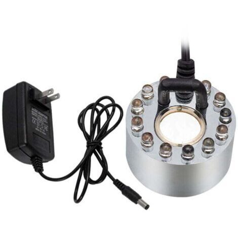 Brumisateur ultrasonique avec 12 LED colorées (20 mm), machine à brouillard 24 V pour fontaines et bassins, brumisateur ultrasonique pour aquariums de rocaille (avec adaptateur), pulvérisateur (1/4)