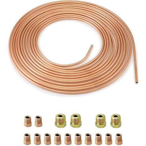 Tuyau de cuivre de frein 7.6 m, Tuyau de frein tube, OD 4.76 mm, ID 3.3 mm avec 16 écrous