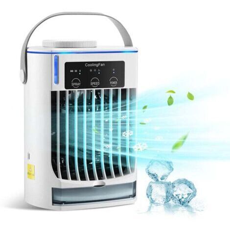 Climatiseur portable - mini refroidisseur d'air. lumière d'ambiance bleue à trois vitesses. ventilateur de pulvérisation humidificateur domestique. adapté à la pièce. à la chambre. au bureau et à la v (1/4)