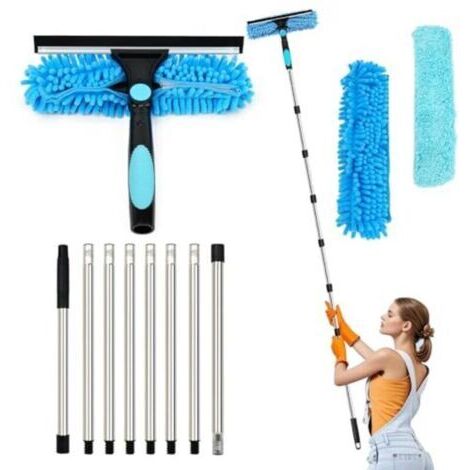Lave-vitres extensible de 3.1 m, appareil de nettoyage de vitres 2 en 1, outil de nettoyage télescopique pour vitres hautes et vitres de voiture