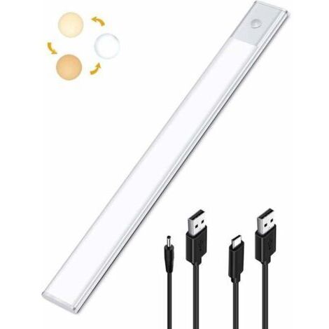 Lampe Placard LED Detecteur de Mouvement, Reglette LED Cuisine Sous Meuble 2 en 1 Rechargeable USB et Alimentée en 5V DC, 40cm Bande Lumineuse Capteur de Mouvement Adhésives, Barre LED Sans Fil (1/4)