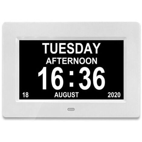 Horloge calendrier numérique One Piece 7 pouces avec date et heure, horloge Alzheimer pour parents, rappel de médicaments pour grands-parents et enfants - Blanc (1/4)