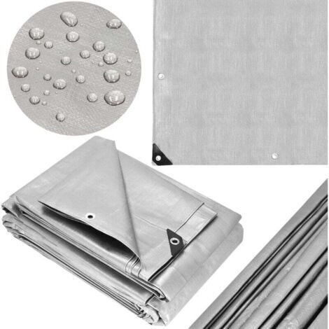 Bâche de protection en tissu - 4 x 4 m - Imperméable - Grammage : 270 g/m² - Avec coins renforcés et œillets - Pour camping (1/4)