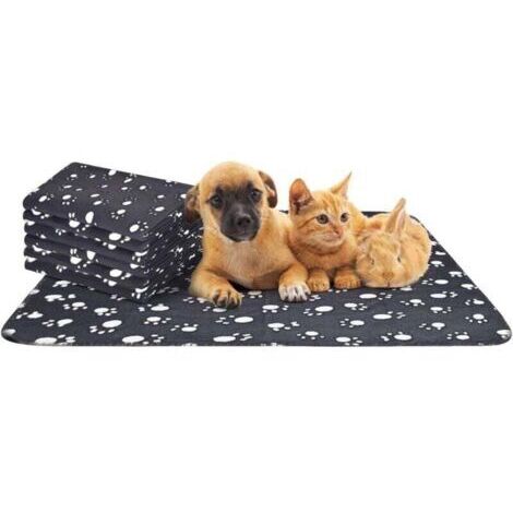 6 x Couverture pour chien Couverture polaire douce Couverture lavable pour animaux de compagnie Chiens Chats Chiots Tapis doux et chaud, Noir, 75 75 cm (1/4)
