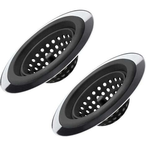 Lot de 2 crépines d'évier flexibles en silicone et acier inoxydable pour éviers de cuisine, bord large, antirouille, empêchent les résidus alimentaires de boucher les éviers de salle de bain