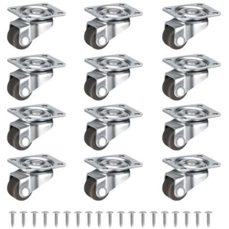 Lot de 12 petites roulettes pivotantes à 360° de 12 mm, silencieuses, pour petits meubles, tables, armoires, chariots, avec vis, marron.