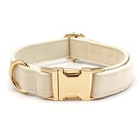 Collier pour chien en velours côtelé naturel ultra-doux, blanc crème, pour chiens de taille moyenne à peau sensible. (1/3)