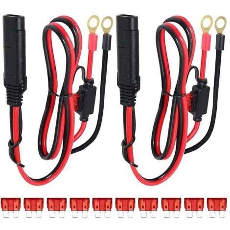 2Pcs Connecteur SAE au Fil de Harnais Terminal à Joint torique, câble d'extension à déconnexion Rapide à cosse 2 Broches, 0,6 m SAE au Ring Terminal Harnais Quick Connect, Fusible 10 A