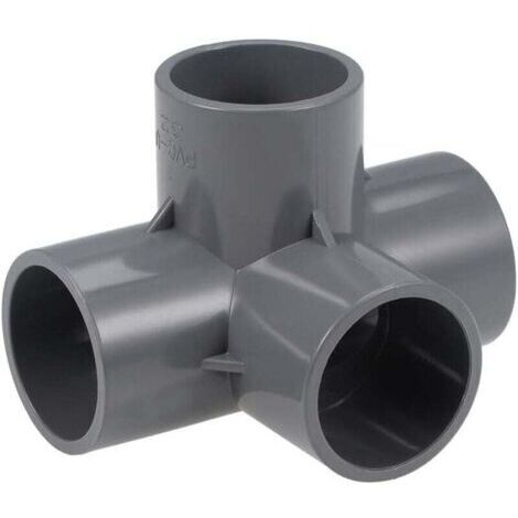 Coude à 4 voies Raccord de tuyau en PVC Qualité du meuble 32mm Raccords d'angle en T Gris 10Pcs (1/4)