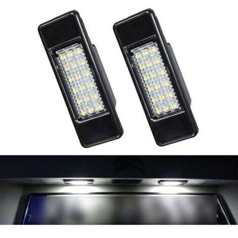 Lot de 2 éclairages de plaque d'immatriculation à LED, Canbus sans erreur, blanc 6000 K, 18 SMD, pour Peugeot 106 1007 207 307 308 3008 406 407 508 806 Citroën C2 C3 C4 C5 C6 DS3 (1/4)