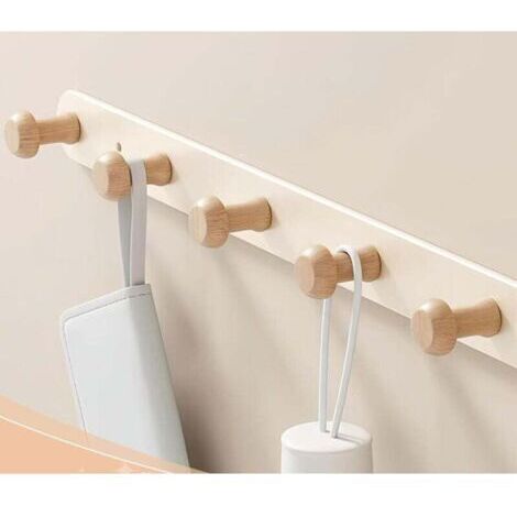 Porte-manteau Mural en Bois, Crochet Porte Manteau Mural Bois, Porte Manteau Crochets Patère Mural pour Salle de Bain Cuisine Chambre (Hêtre Naturel) (1/4)