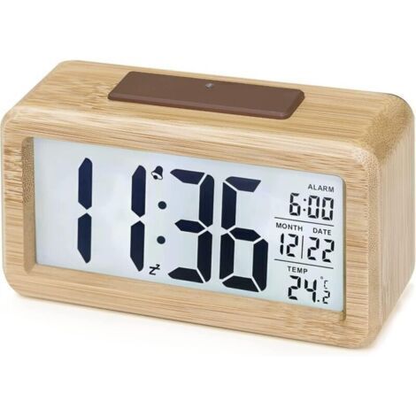 Réveil Numérique, Réveil Matin LCD Horloge Digitale avec Affichage Date, Température, Fonction Snooze, Horloge Numérique Alimenté par Batterie