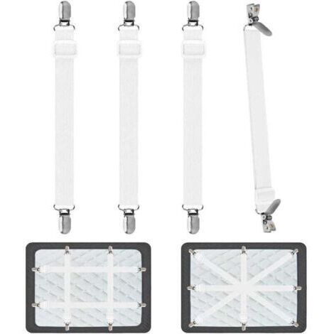Tendeur Drap Housse pour Linge de Lit 4 Pièces, Réglable Sangles Draps Élastique Sangle de Maintien Ajustable pour Lit ou Canapé d'angle, Matelas, Fauteuil Sièges Coussin (Blanc) (1/4)