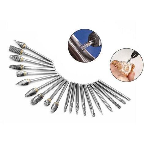 Lot de 20 limes rotatives en acier tungstène pour meulage, polissage, sculpture sur bois et sculpture sur alliage (1/4)