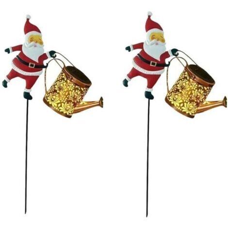 Ensemble de deux lanternes de Noël solaires, arrosoir solaire, guirlande lumineuse de Noël extérieure étanche IP65, adaptée aux allées, patios et terrasses (tons chauds) (1/4)