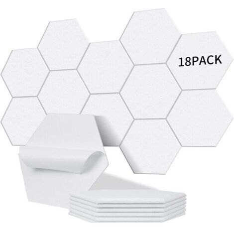 Lot de 18 panneaux acoustiques hexagonaux autocollants I Isolation phonique efficace haute densité (230kg/m³) NRC 0.95 – Parfaits pour murs et portes,, salle de jeux, Porcelaine blanche (1/4)
