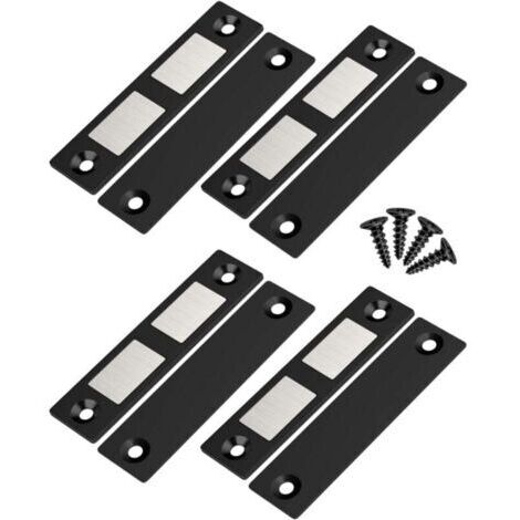 Lot de 4 Ultra Mince Aimant Porte Placard Puissant Loquet de Porte Magnétique pour Porte d'armoire, Tiroir, Fermeture Aimant de Porte Coulissant pour Placard Meuble Cuisine Maison, Noir (1/4)