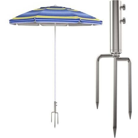 Support de Parasol avec Ancrage au Sol, Support de Parasol Amovible pour Pêche, Jardin, Plage (Argenté) (1/4)