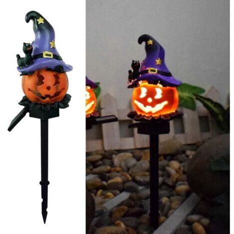 Décorations d'Halloween en plein air, lumières solaires à LED sur piquet en forme de citrouille d'Halloween, lanterne orange étanche, , jardin, pelouse, cour de la Toussaint (1/5)