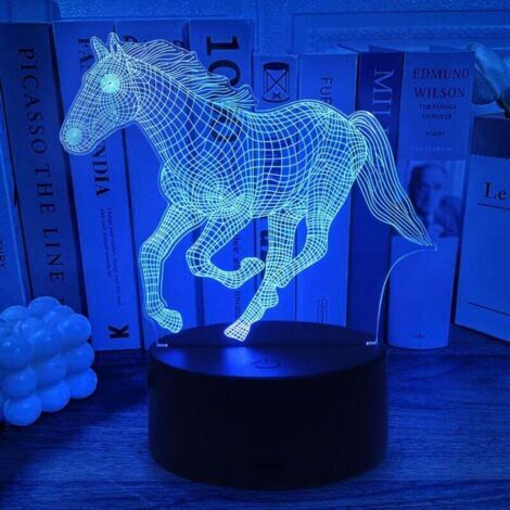 Lampe Cheval, Lampe 3D Cheval Veilleuse Enfant 16 Couleurs Graduables, Commandes Tactiles et Télécommandes, Rechargeable, Déco Chambre Enfant, Cadeau Anniversaire Chevals Fille pour 6 7 8 9 10 11ans [