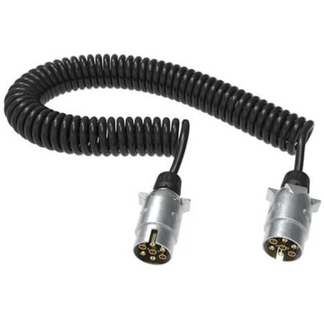 Rallonge de remorque 12 V 3 m – 7 broches – fiche métallique – câble spiralé pour camions, voitures, véhicules utilitaires, remorques, semi-remorques