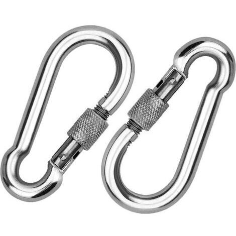 2 Pièces 304 Mousqueton en INOX, Mousqueton à Vis en Acier INOX, Mousqueton en Acier INOX, pour Accrocher des Cordes, des Chaînes, des Ceintures, des Câbles (1/4)