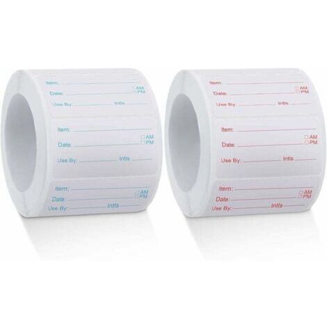 2 Rouleaux 1000 Pièces Étiquettes d'Aliments Solubles Étiquettes en Conserve Alimentaire Autocollants Alimentaires Amovibles pour Maison ou Restaurant en Conserve Rotation, Rouge et Bleu 2550mm (1/4)