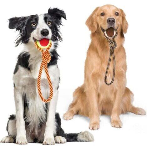 Jouet à corde pour chien en coton 100%, favorable à la santé mentale, dentaire et au nettoyage des dents des chiens. Longueur : 28 cm. (1/4)