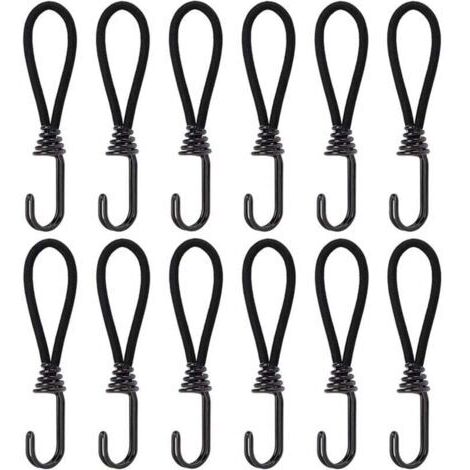 Tendeurs Élastiques avec Crochets, 15cm Elastique Corde en Caoutchouc avec Attaches pour Pavillon, Bâche, Camping, Tente, Rideaux Harnais d’Extension, 12Pcs (1/4)