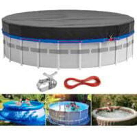 Couverture de piscine hors sol ronde avec câble en acier assorti + tendeur de câble, tissu de haute qualité UPF50+, excellent effet imperméable et anti-poussière (10 FT)