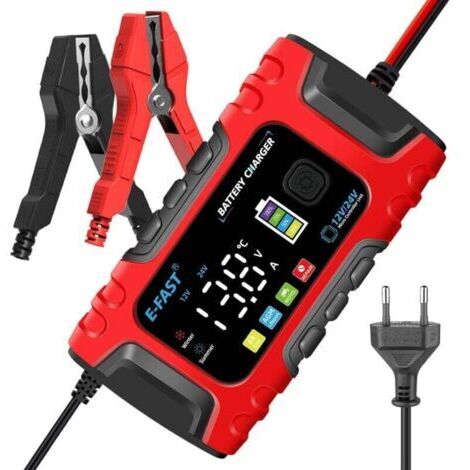 Chargeur de Batterie Intelligent 6A 12V Mainteneur et Automatique Réparation Fonction Portable avec Écran LCD, pour Voiture Moto Camion, AGM, Gel, Wet, SLA (1/4)