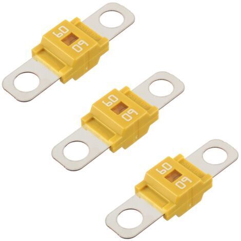 Fusible Midi à courant élévé Bolt-on Fusible 60A Amp Jaune pour voitures, camions, véhicules de construction, bus, caravanes (lot de 3 60A)
