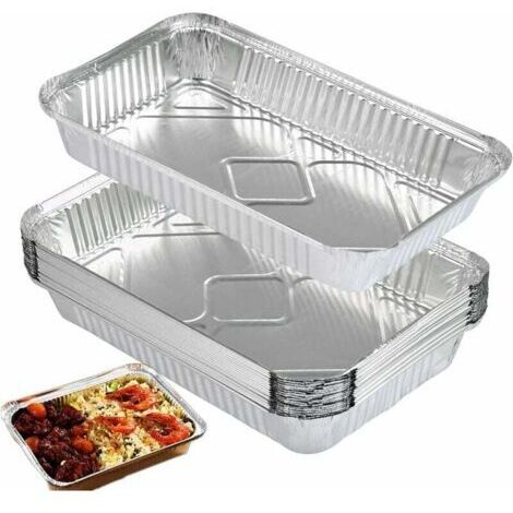 25pcs Barquettes Aluminium Accessoire de Barbecue pour Cuisson, rougeurs, pâtisserie, congélation et Stockage de Grands récipients pour Aliments en Papier Aluminium 31cm x 21cm x 5cm (1/4)
