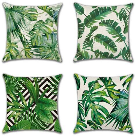 Extérieur Housse de Coussin, Lot de 4 Imperméable Plante Tropicale Verte Motif Canapé Taie d'oreiller pour Patio Jardin Salon Chambre Décoration, 45x45cm (1/4)