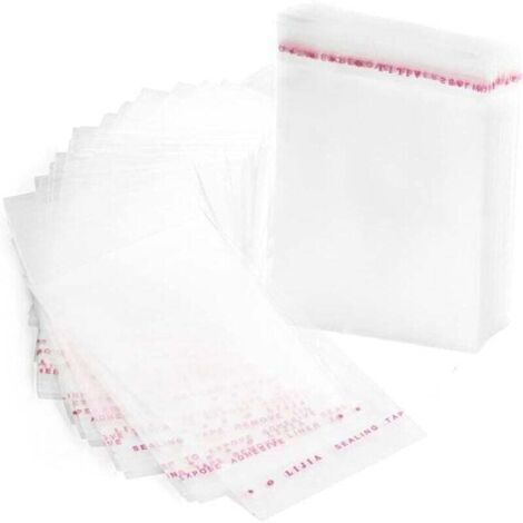 Lot de 100 sachets transparents en cellophane plastique avec fermeture adhésive 8 x 12 cm (1/4)