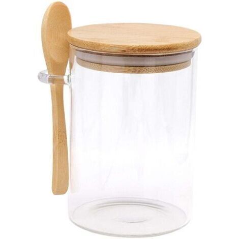 Bocaux en verre, bocaux de conservation alimentaire, bocaux en verre hermétiques avec couvercles et cuillères, adaptés aux grains de café, au sucre, aux biscuits, aux bonbons, au thé, aux épices et au (1/4)
