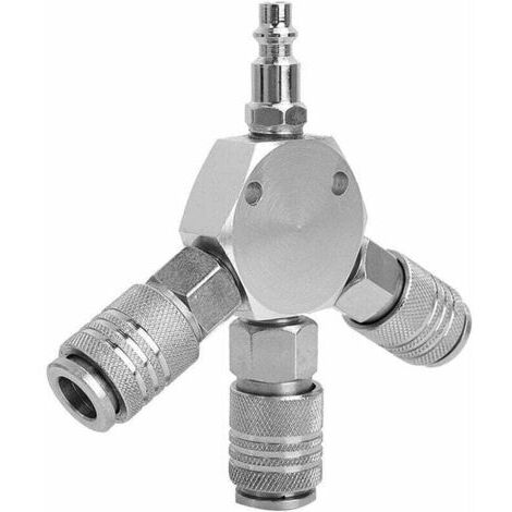 Répartiteur à air comprimé en Y - Raccord rapide - 3 voies - Raccord pneumatique - Raccord rapide - 1/4 F-NPT (1/4)