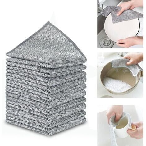 (20 pièces) Chiffon de Nettoyage en métal – Éponge métallique pour Taches tenaces, Chiffons à Vaisselle Polyvalents en Fil, réutilisables (Double Couche)