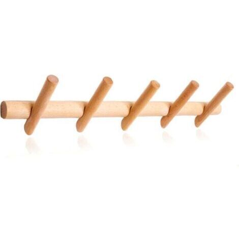Porte-manteau mural en bois, design moderne et unique. Porte-manteau ou Porte-serviettes - 5 crochets pour suspendre chapeaux, manteaux, sacs à main et toutes sortes de vêtements. (1/4)