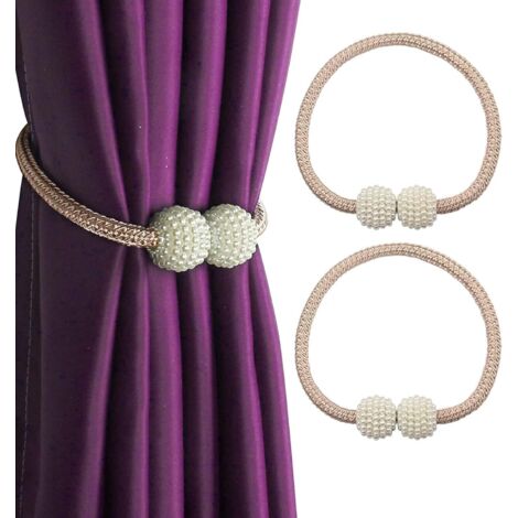 Embrasses de Rideau magnétiques 2 pièces - Embrasses de Rideau en Perles de Cravate pour Clips pour Le Bureau à Domicile Embrasses décoratives en Corde Design Classique Embrasses (Beige)