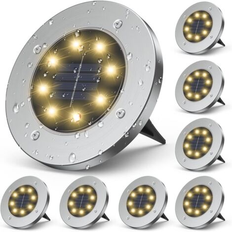 Lampe Solaire LED Décoration de Pelouse en Acier Inoxydable Paysage Jardin Prise de Terre Lumière (8pcs Blanc Chaud) (1/5)