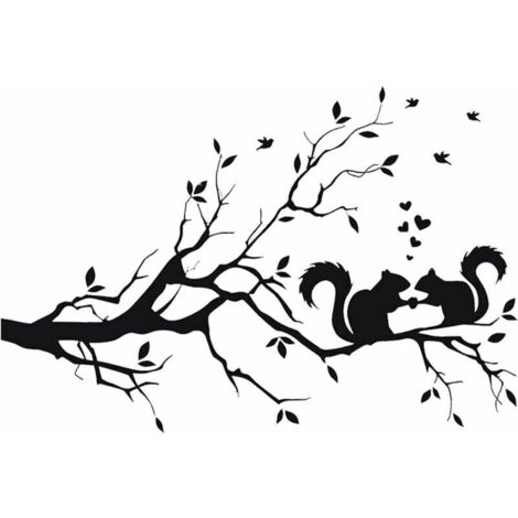 Stickers muraux amovibles en vinyle pour chambre d'enfant Motif écureuil sur branches d'arbre 57 x 38 cm (1/3)