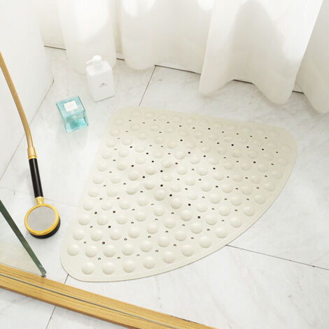 Tapis de douche d'angle antidérapant avec ventouse et trou d'évacuation Tapis de douche lavable en machine Tapis de douche festonné en PVC (couleur : beige, taille : 54 x 54 cm) (1/5)