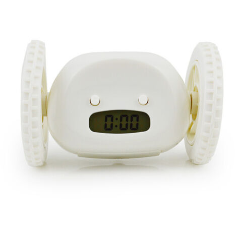 Réveil en cours d'exécution Escape Réveil électronique Lazy Snooze Roue mobile Chat caché Horloge cadeau créative Idéal pour les gros dormeurs (Robot chambre adulte et enfant) 13 8,5 8,5 cm Blanc (1/4)
