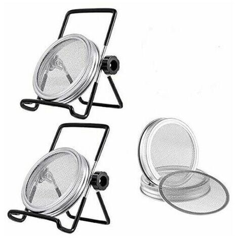 Couvercle de germination pour pot Mason 86mm304 support de couvercle de bouteille Mason en acier inoxydable couvercle mesh (4 couvercles + 2 supports) (1/5)