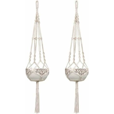 2 x 40 pouces blanc crème macramé plante suspendu corde suspendu extérieur intérieur solide coton corde plante décoration murale balcon jardin style bohémien