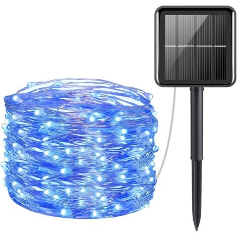 Lumière de chaîne solaire, mini 100 LED chaîne de fil de cuivre, décoration solaire imperméable à l'eau intérieure et extérieure pour Garden Party, Christmas (bleu) (1/5)
