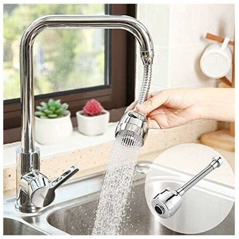 Economie D'Eau Embout De Filtre,Tête De Robinet De Cuisine Mobile 360 Degrés,2 Modes Réglable Douche Tête Filtre Pulvérisateur Pour Cuisine Salle De Bain (Argent)